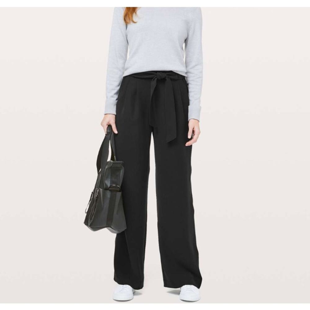 Lululemon Noir Woven Pant  Black Wide Leg Waist Tie Women's Size 6
